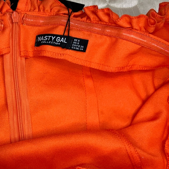 Nasty Gal Off The Shoulder Drop Frill Hem Swing Flowy Dress Size 4 US Orange - Picture 12 of 14